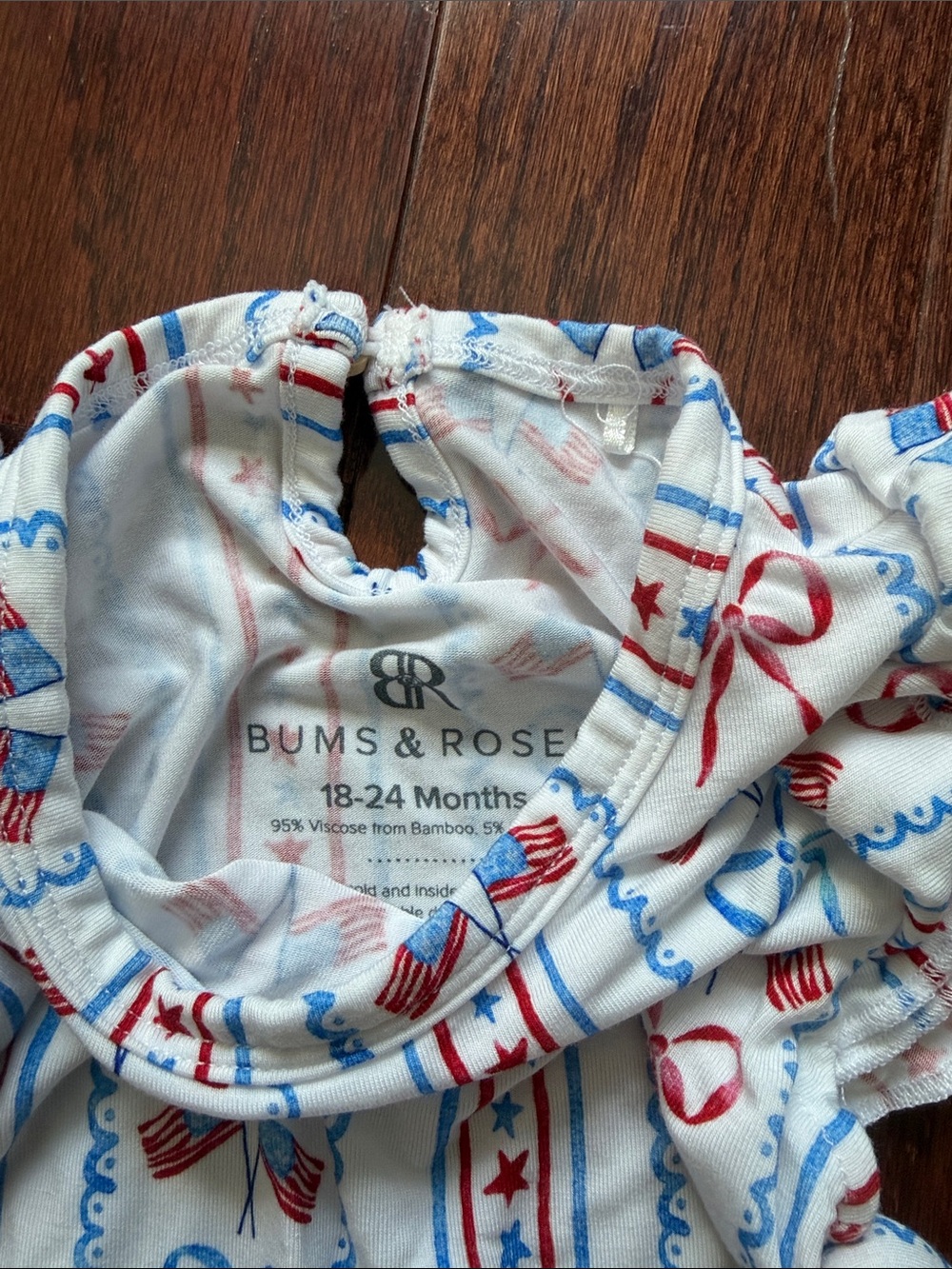 NWOT Bums & Roses Red White & Blue Flag Print Ruffle Dress - Picture 2 of 3